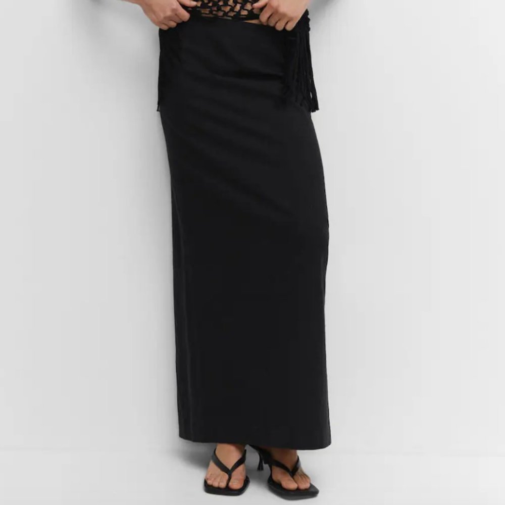Mango Long Black Skirt with Slit